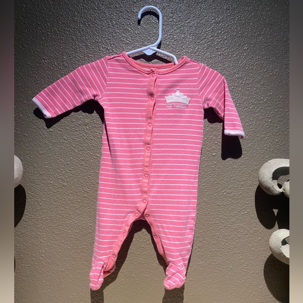 The Children's Place Pink and White Striped Footie with princess details 🍼